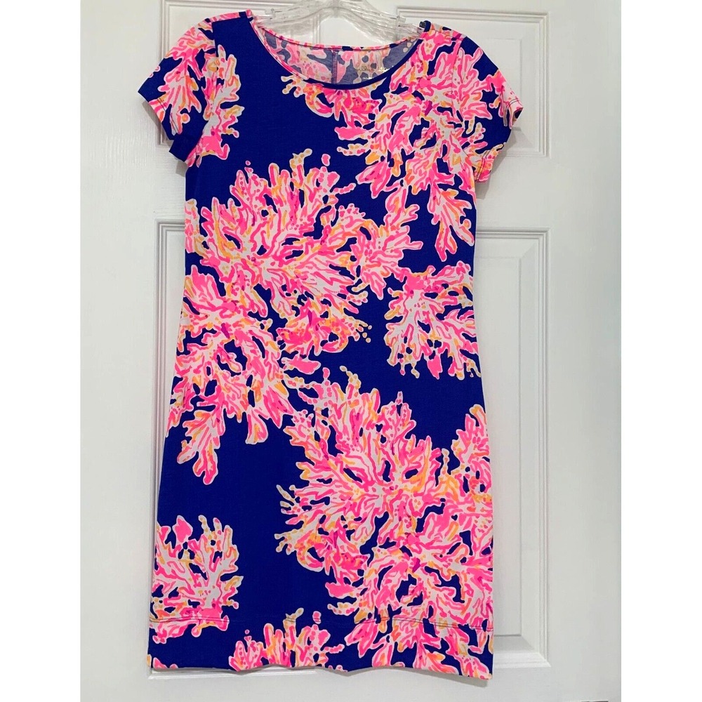 NWT Lilly Pulitzer Marlowe Tee T-Shirt Dress It's Eelectric XS 0 2 Blue Coral - Picture 2 of 5